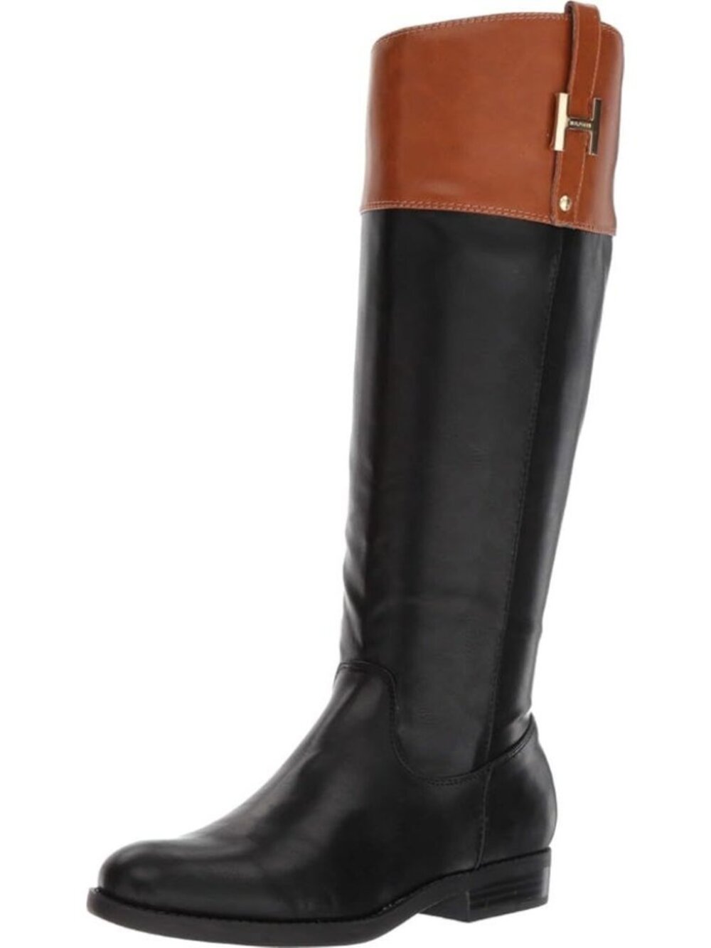 TOMMY HILFIGER Shyanne Black Camel Leather Zip Riding Boots Size 9 NEW NIB